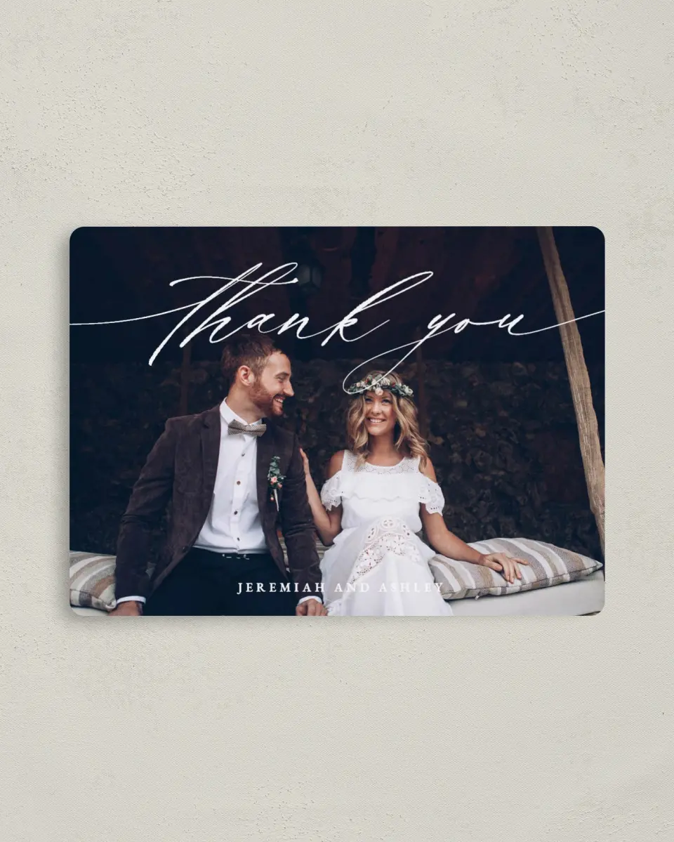 This is a 4" x 5½" Thank You Magnet called Simple Drama printed in full color with a Luxe Satin finish