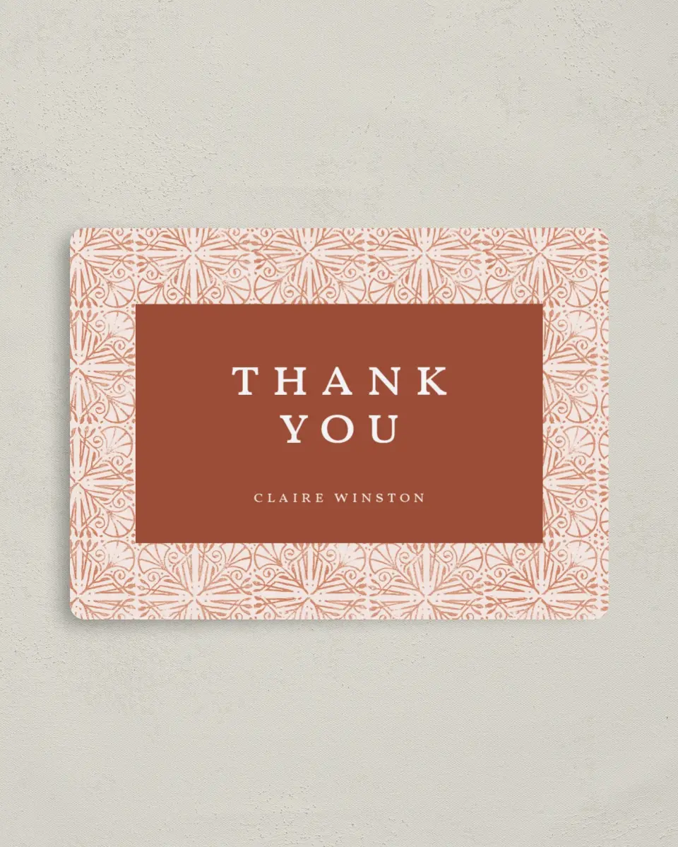 This is a 4" x 5½" Newlywed called Stamped Shower printed in full color with a Luxe Satin finish
