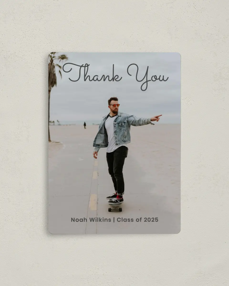 This is a 4" x 5½" Graduation Thank You Magnet called Bold Rapture printed in full color with a Luxe Satin finish