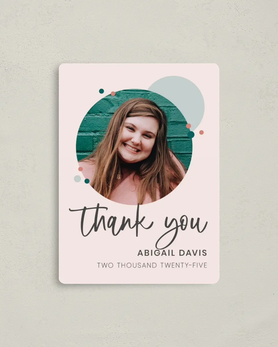 This is a 4" x 5½" Graduation Thank You Magnet called Class Ring printed in full color with a Luxe Satin finish
