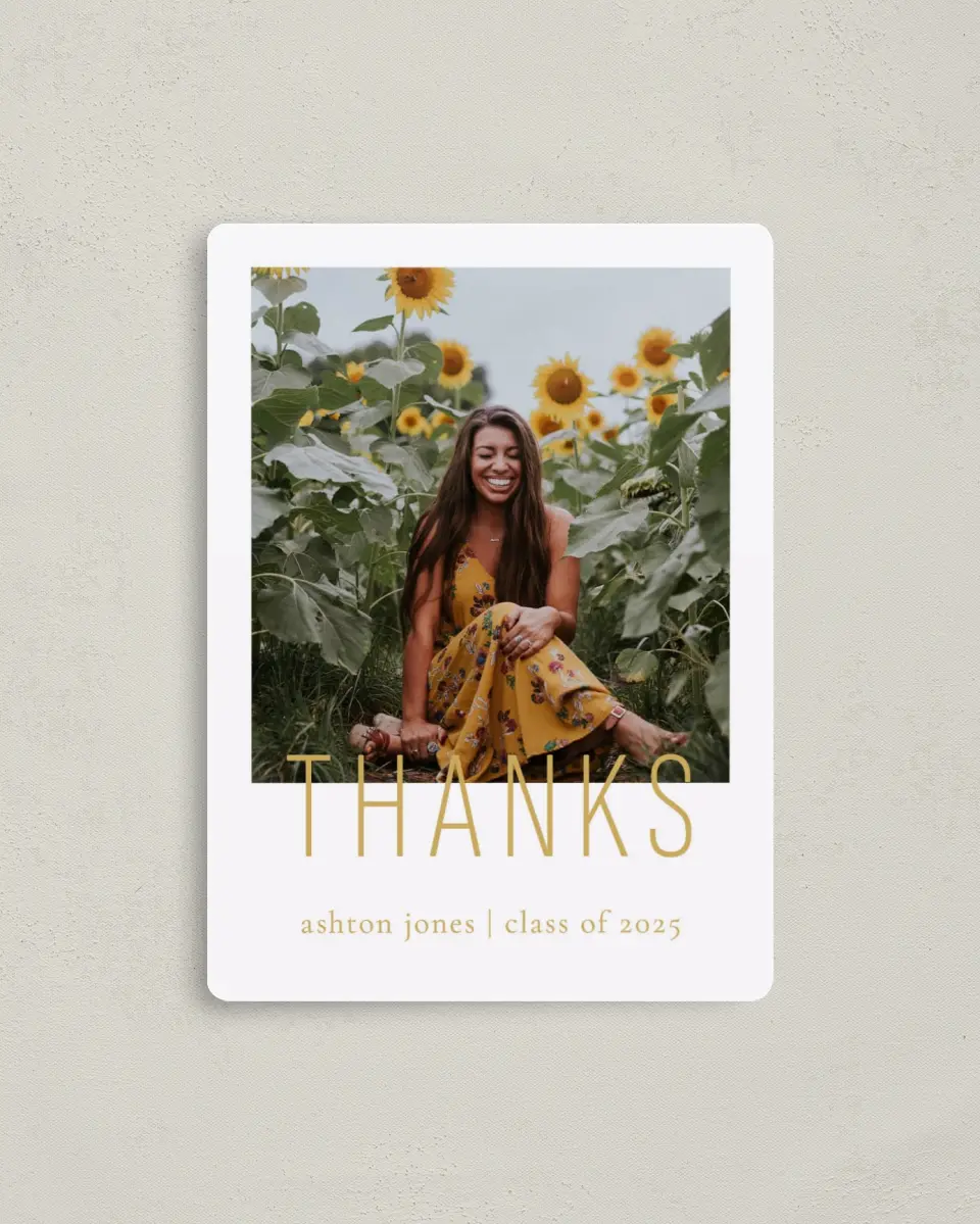 This is a 4" x 5½" Graduation Thank You Magnet called Extraordinary Year printed in full color with a Luxe Satin finish