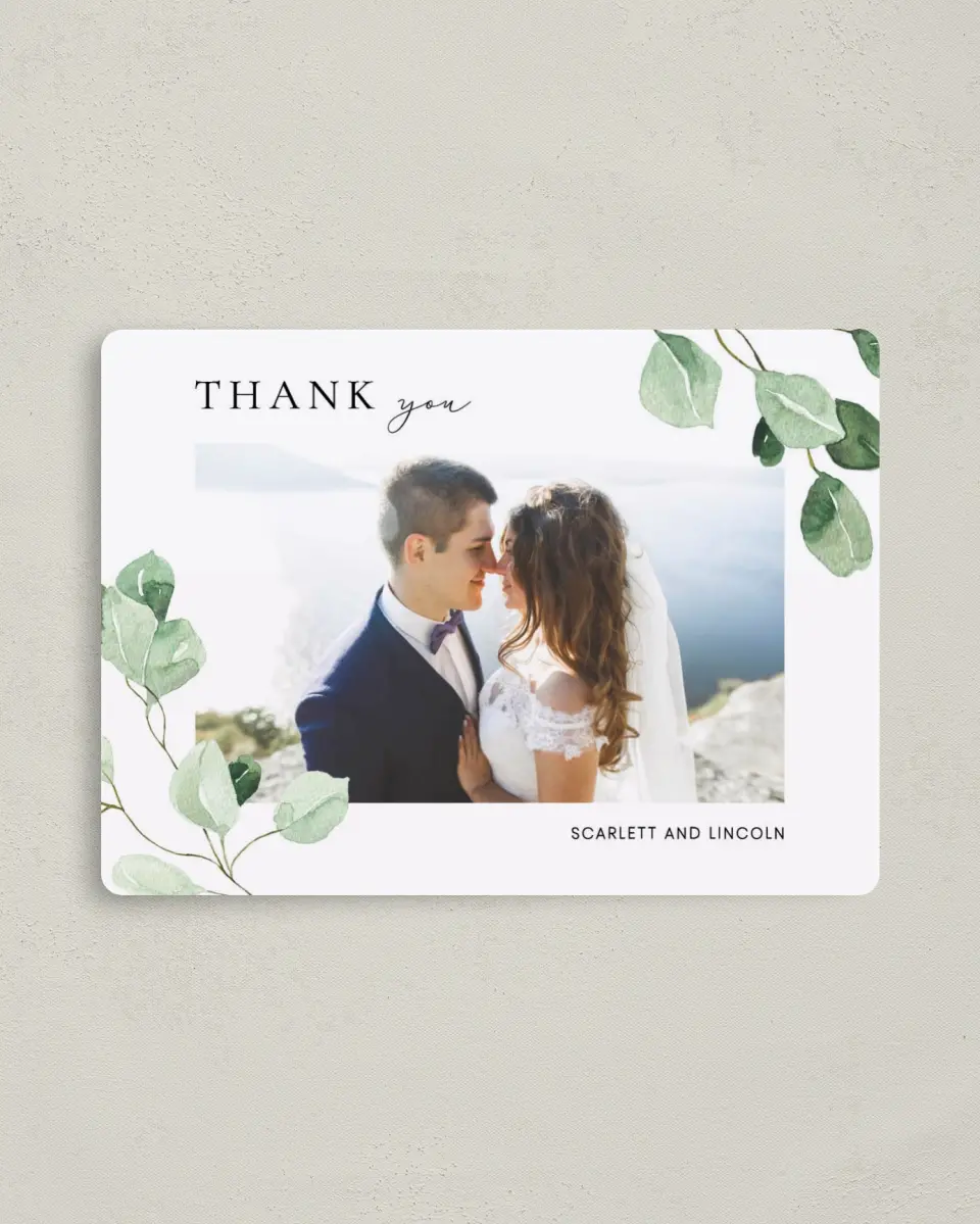 This is a 4" x 5½" Thank You Magnet called Sweet Greenery printed in full color with a Luxe Satin finish