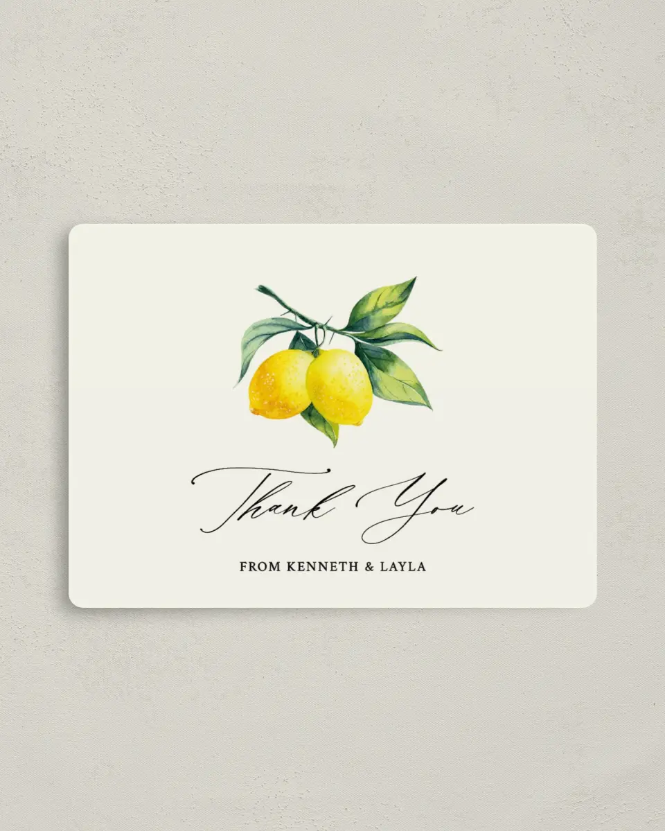 This is a 4" x 5½" Thank You Magnet called Antique Lemon printed in full color with a Luxe Satin finish