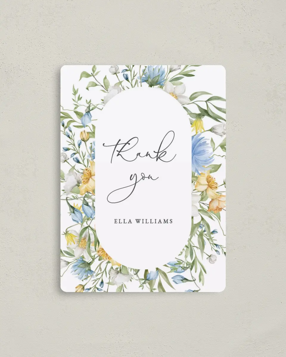 This is a 4" x 5½" Newlywed called Garden Party printed in full color with a Luxe Satin finish