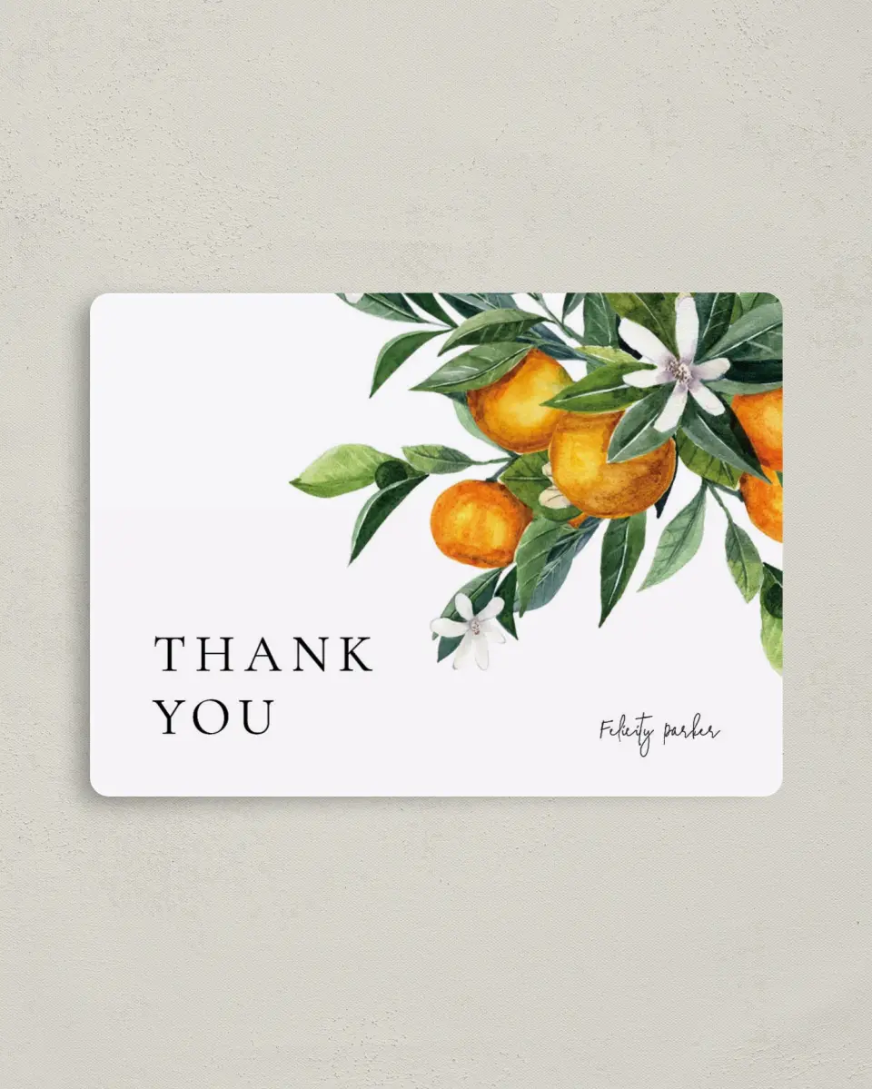 This is a 4" x 5½" Newlywed called Citrus Shower printed in full color with a Luxe Satin finish