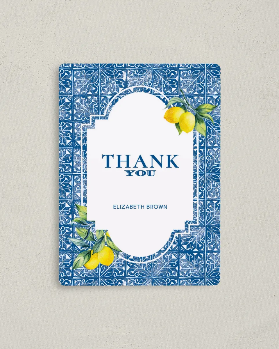 This is a 4" x 5½" Newlywed called Tiled Lemon printed in full color with a Luxe Satin finish