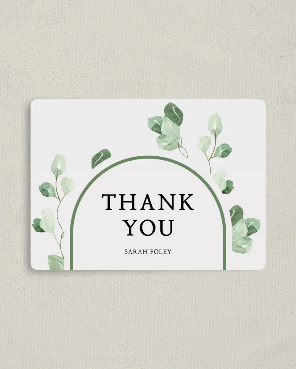 This is a 4" x 5½" Newlywed called Mod Greenery printed in full color with a Luxe Satin finish