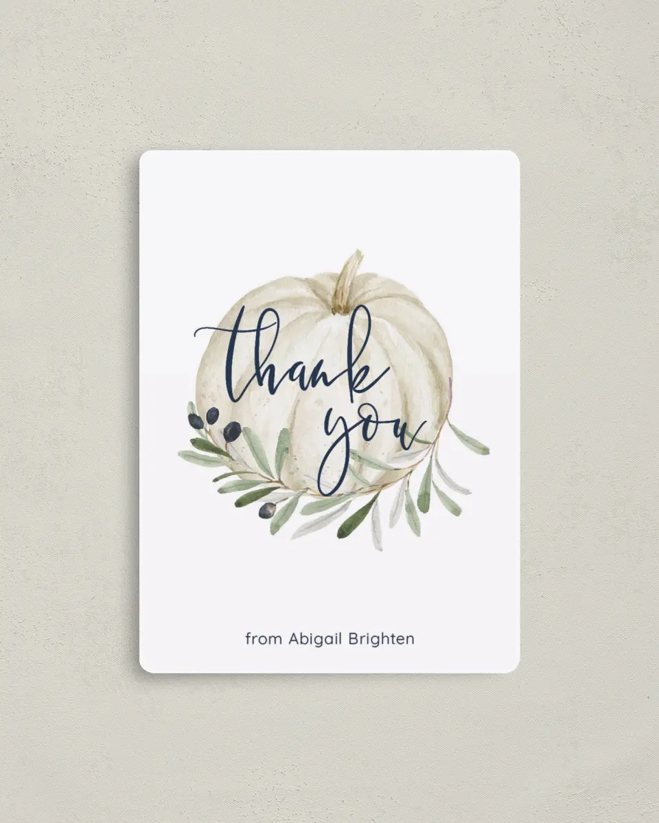 This is a 4" x 5½" Graduation Thank You Magnet called Little Pumpkin printed in full color with a Luxe Satin finish
