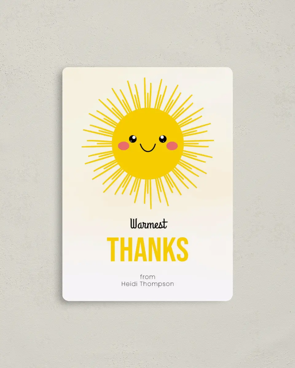 This is a 4" x 5½" Graduation Thank You Magnet called Little Sunshine printed in full color with a Luxe Satin finish