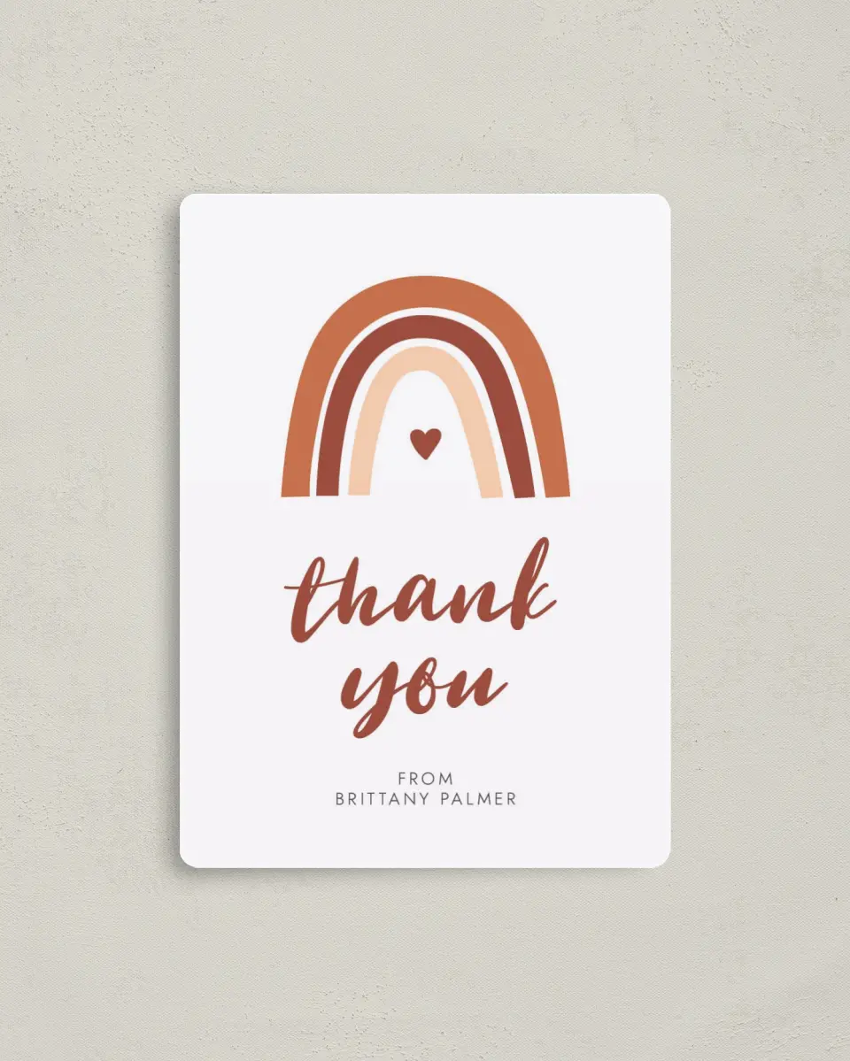 This is a 4" x 5½" Graduation Thank You Magnet called Boho Rainbow printed in full color with a Luxe Satin finish