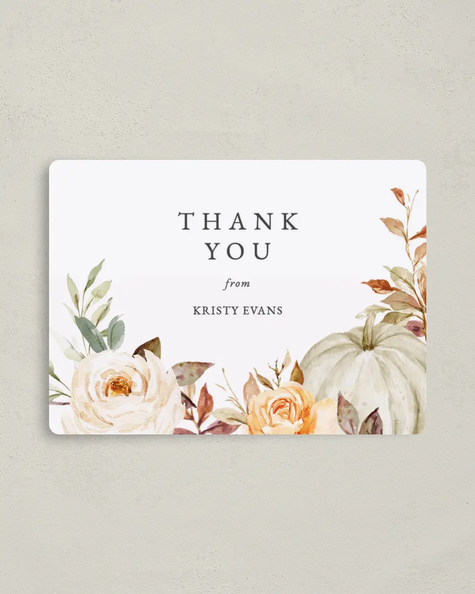This is a 4" x 5½" Graduation Thank You Magnet called Autumn Baby printed in full color with a Luxe Satin finish