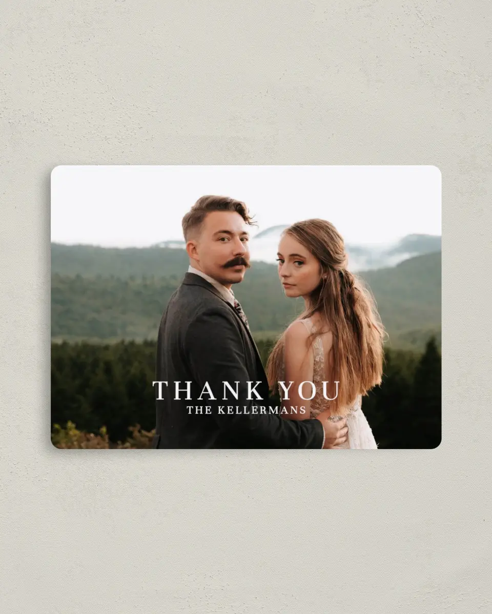 This is a 4" x 5½" Thank You Magnet called Monogram Bloom printed in full color with a Luxe Satin finish