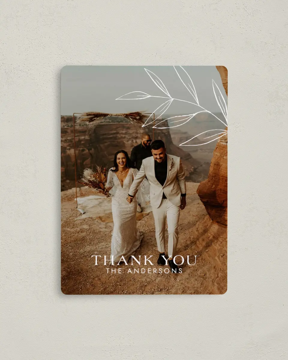 This is a 4" x 5½" Thank You Magnet called Dazzling Moment printed in full color with a Luxe Satin finish