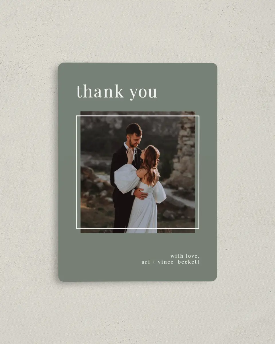 This is a 4" x 5½" Thank You Magnet called Darling Digest printed in full color with a Luxe Satin finish