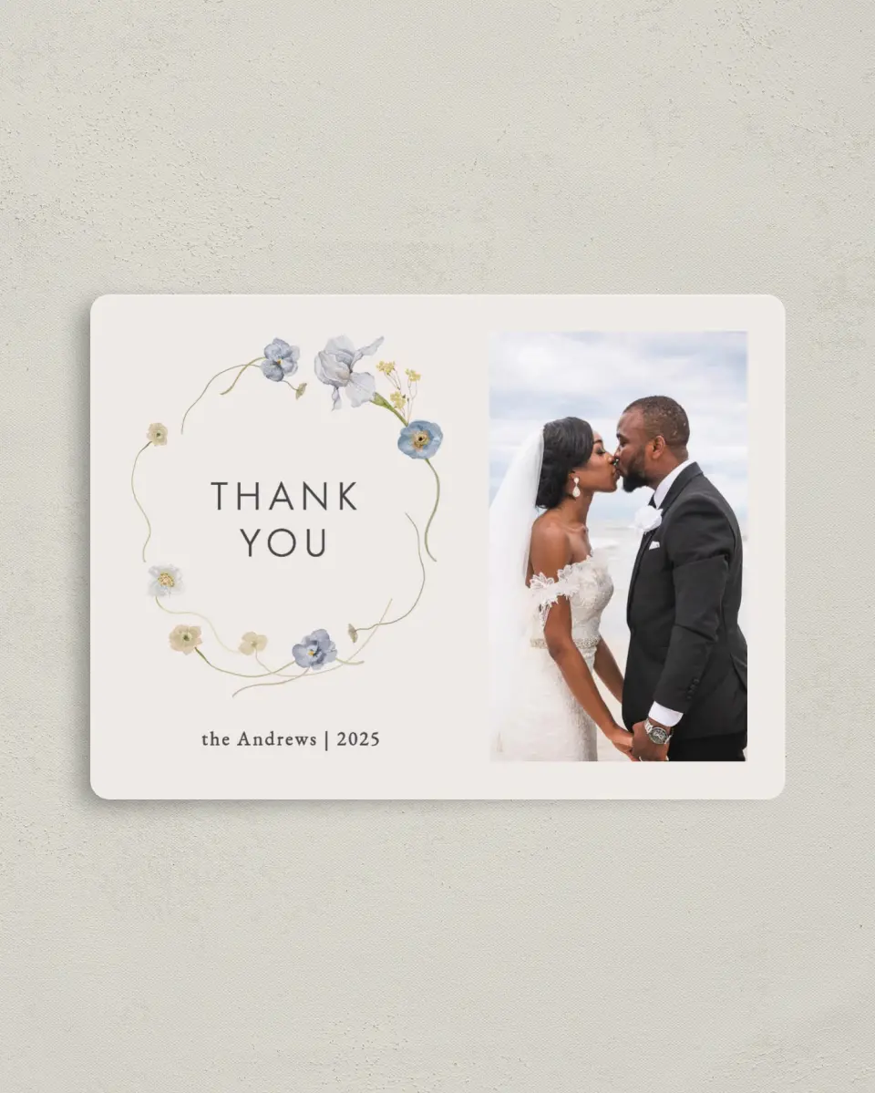 This is a 4" x 5½" Thank You Magnet called Tender Blooms printed in full color with a Luxe Satin finish
