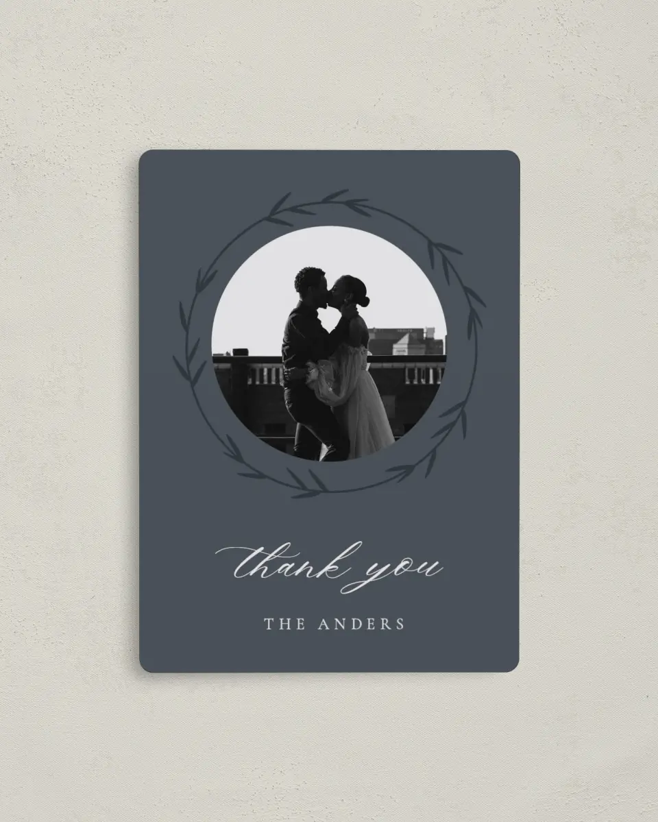 This is a 4" x 5½" Thank You Magnet called Subtle Wreath printed in full color with a Luxe Satin finish