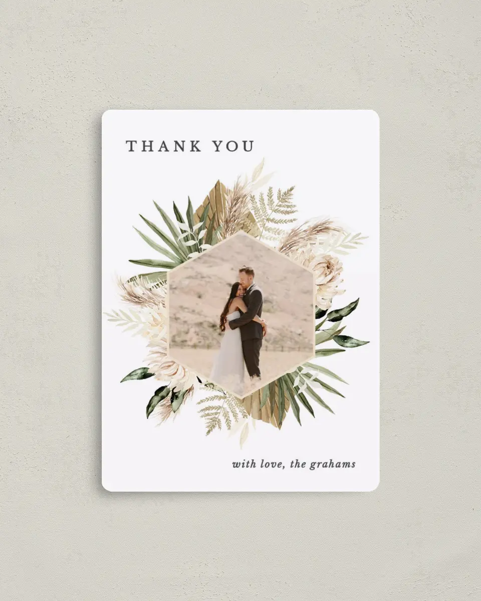 This is a 4" x 5½" Thank You Magnet called Natural Boho printed in full color with a Luxe Satin finish