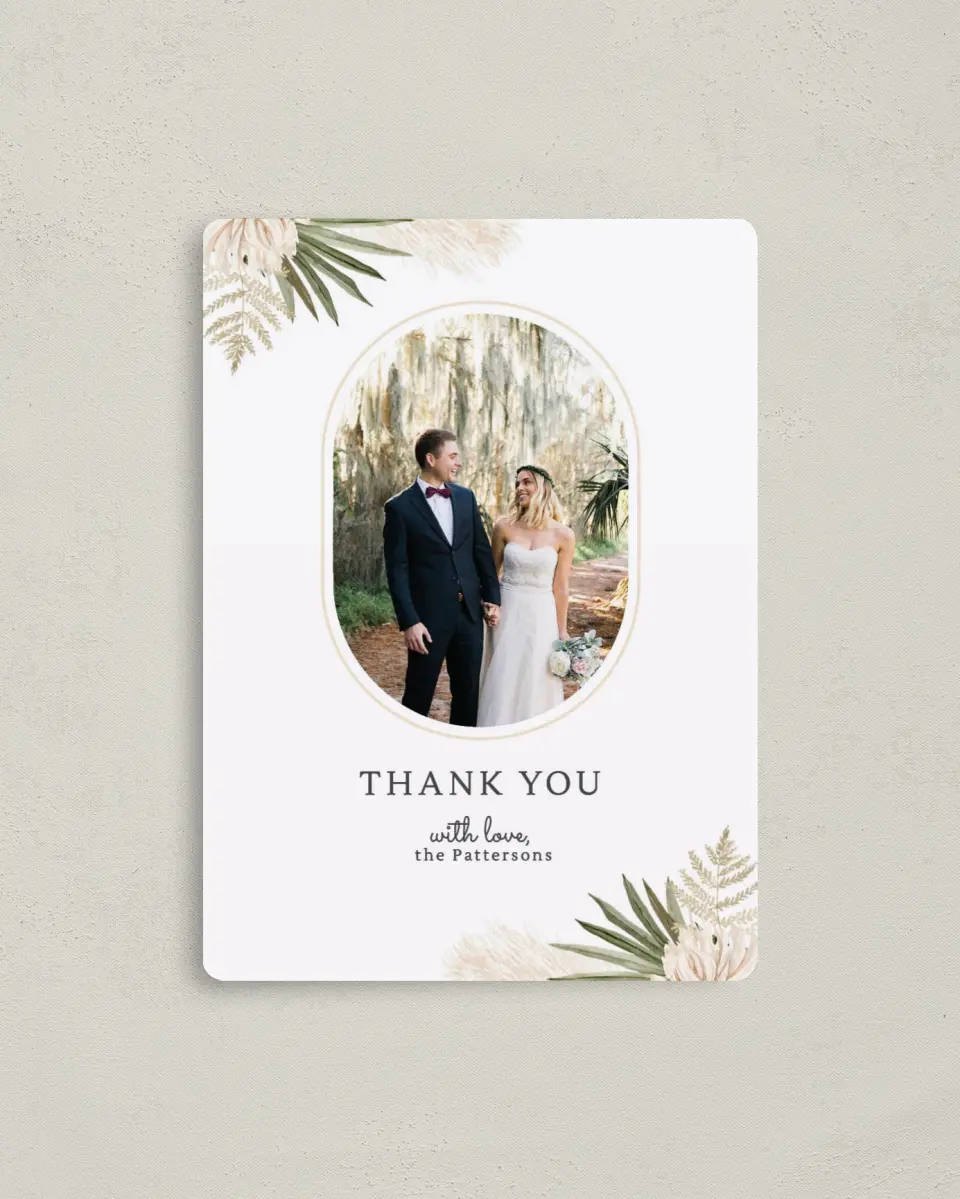 This is a 4" x 5½" Thank You Magnet called Serene Flora printed in full color with a Luxe Satin finish