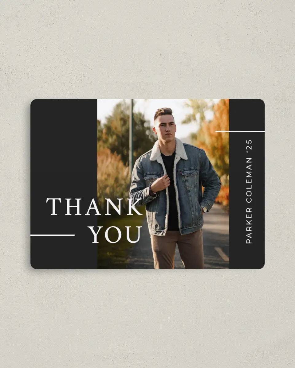 This is a 4" x 5½" Graduation Thank You Magnet called Simply Lined printed in full color with a Luxe Satin finish