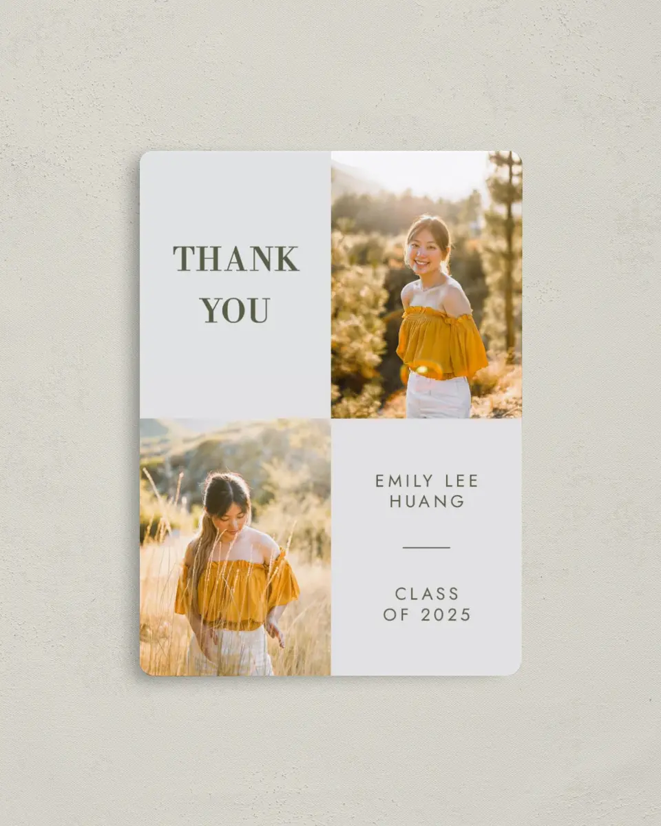 This is a 4" x 5½" Graduation Thank You Magnet called Star Student printed in full color with a Luxe Satin finish