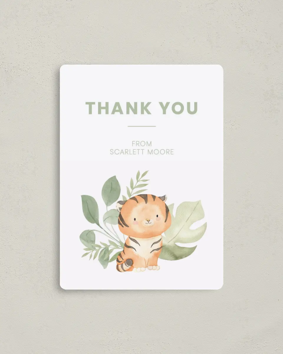 This is a 4" x 5½" Graduation Thank You Magnet called Baby Tiger printed in full color with a Luxe Satin finish