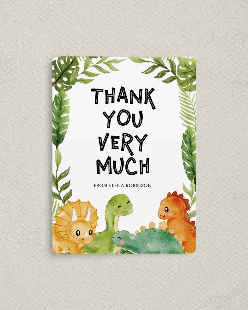 This is a 4" x 5½" Graduation Thank You Magnet called Roaring Baby printed in full color with a Luxe Satin finish