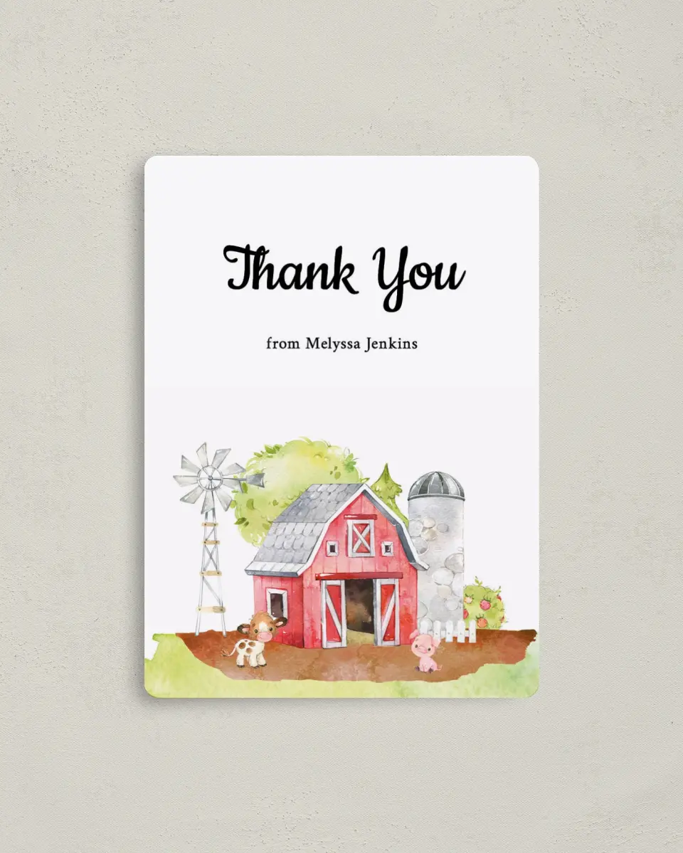 This is a 4" x 5½" Graduation Thank You Magnet called On the Farm printed in full color with a Luxe Satin finish