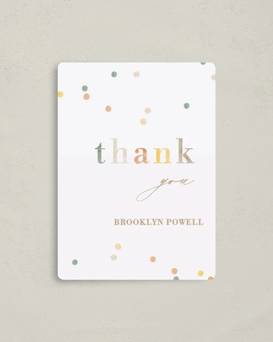 This is a 4" x 5½" Graduation Thank You Magnet called Cute Confetti printed in full color with a Luxe Satin finish