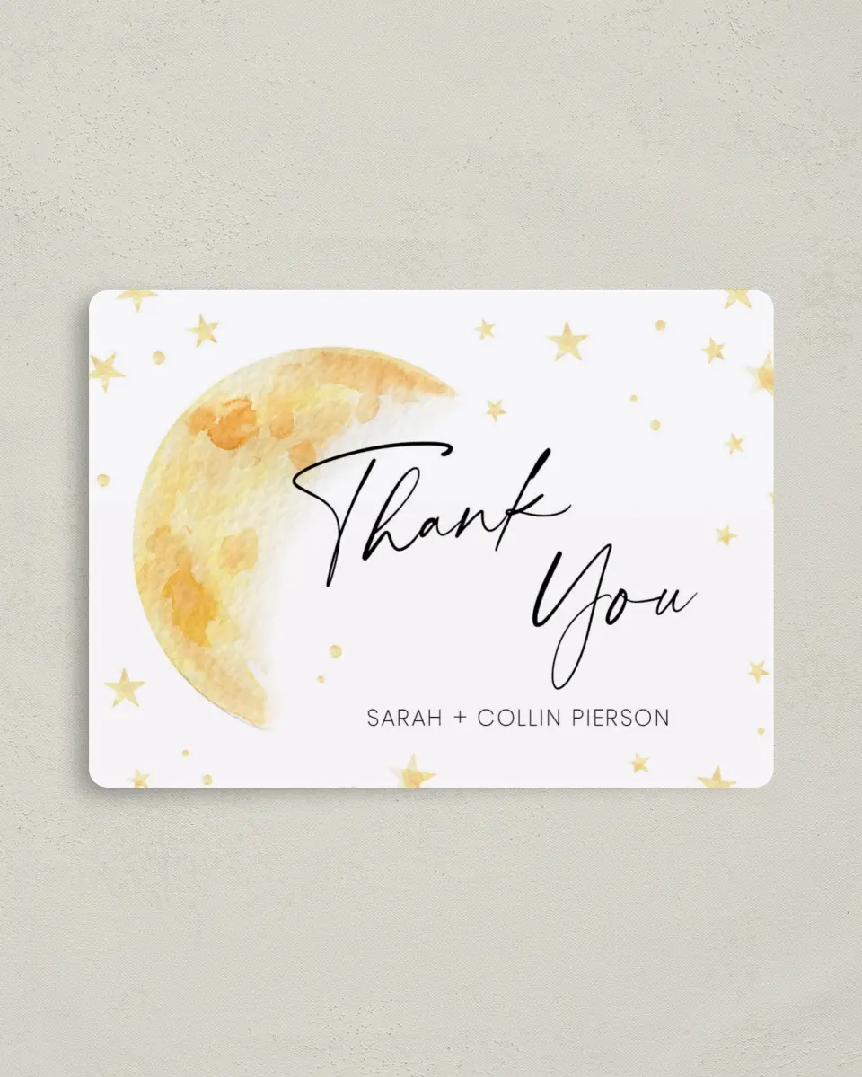 This is a 4" x 5½" Graduation Thank You Magnet called Over the Moon printed in full color with a Luxe Satin finish