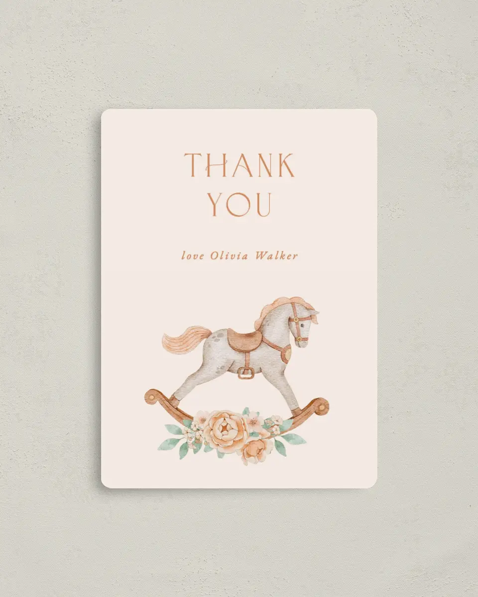 This is a 4" x 5½" Graduation Thank You Magnet called Rocking Horse printed in full color with a Luxe Satin finish
