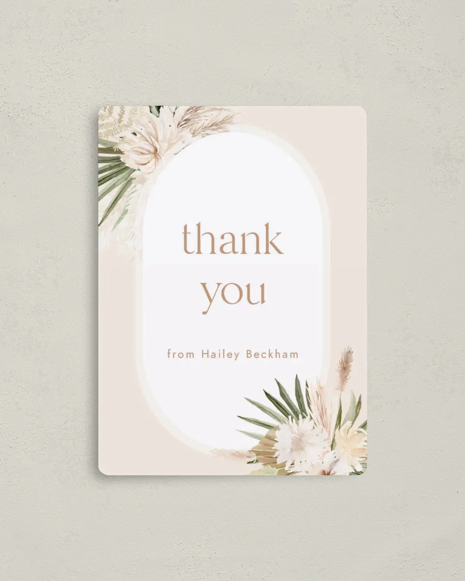 This is a 4" x 5½" Graduation Thank You Magnet called Boho Baby printed in full color with a Luxe Satin finish