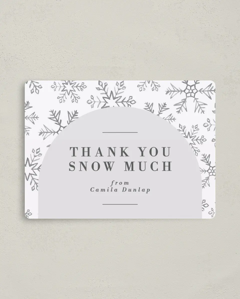 This is a 4" x 5½" Graduation Thank You Magnet called Snowflake Shower printed in full color with a Luxe Satin finish