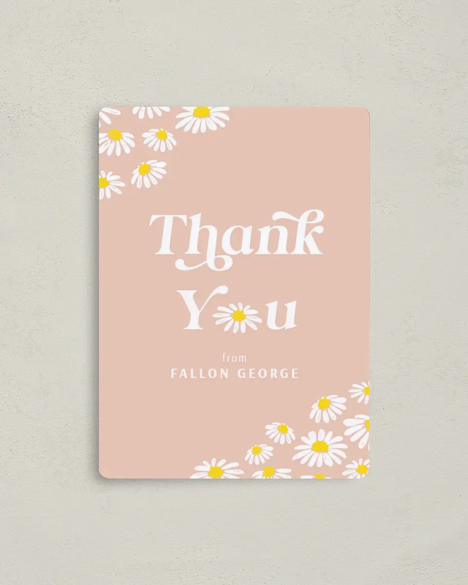 This is a 4" x 5½" Graduation Thank You Magnet called Daisy Crazy printed in full color with a Luxe Satin finish