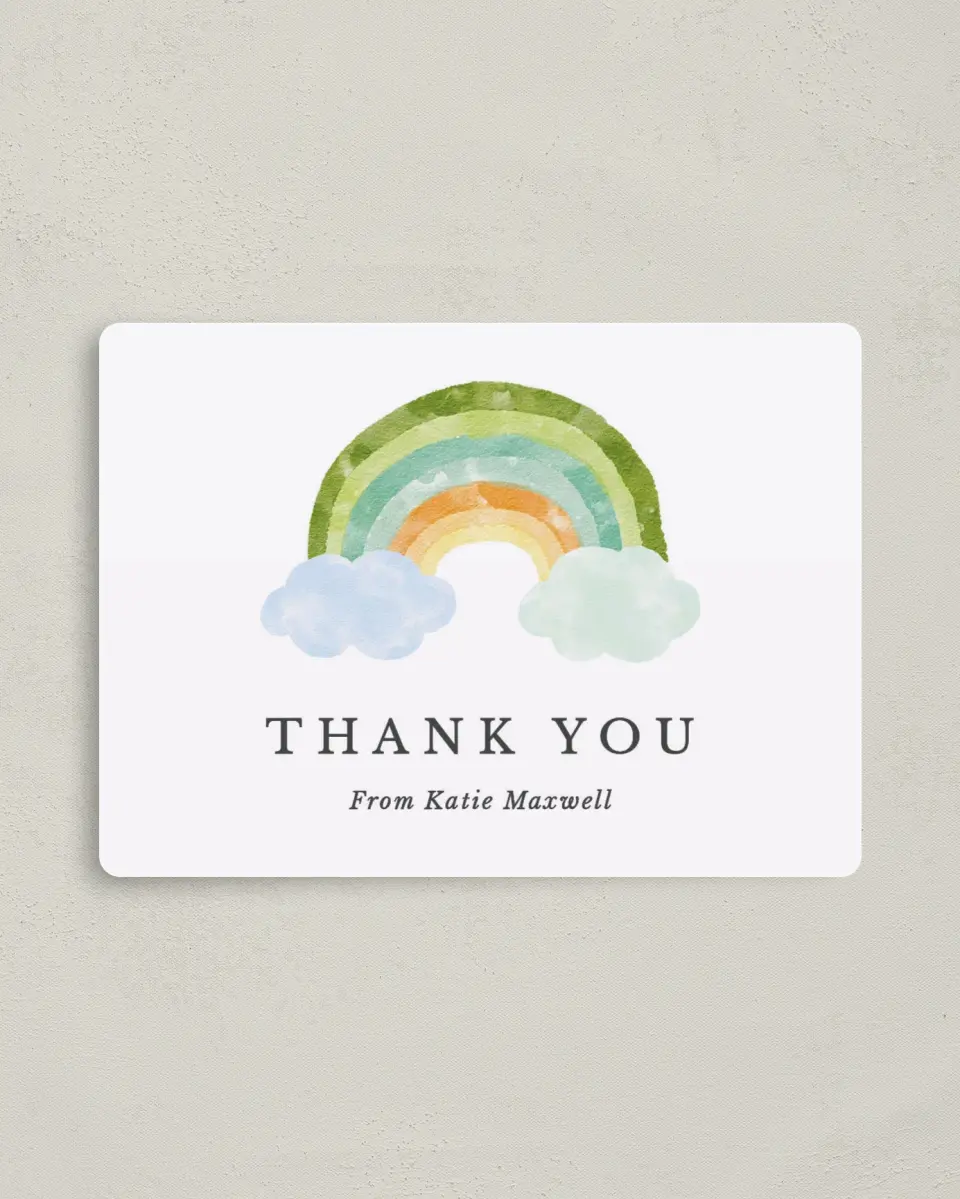 This is a 4" x 5½" Graduation Thank You Magnet called Rainbow Baby printed in full color with a Luxe Satin finish