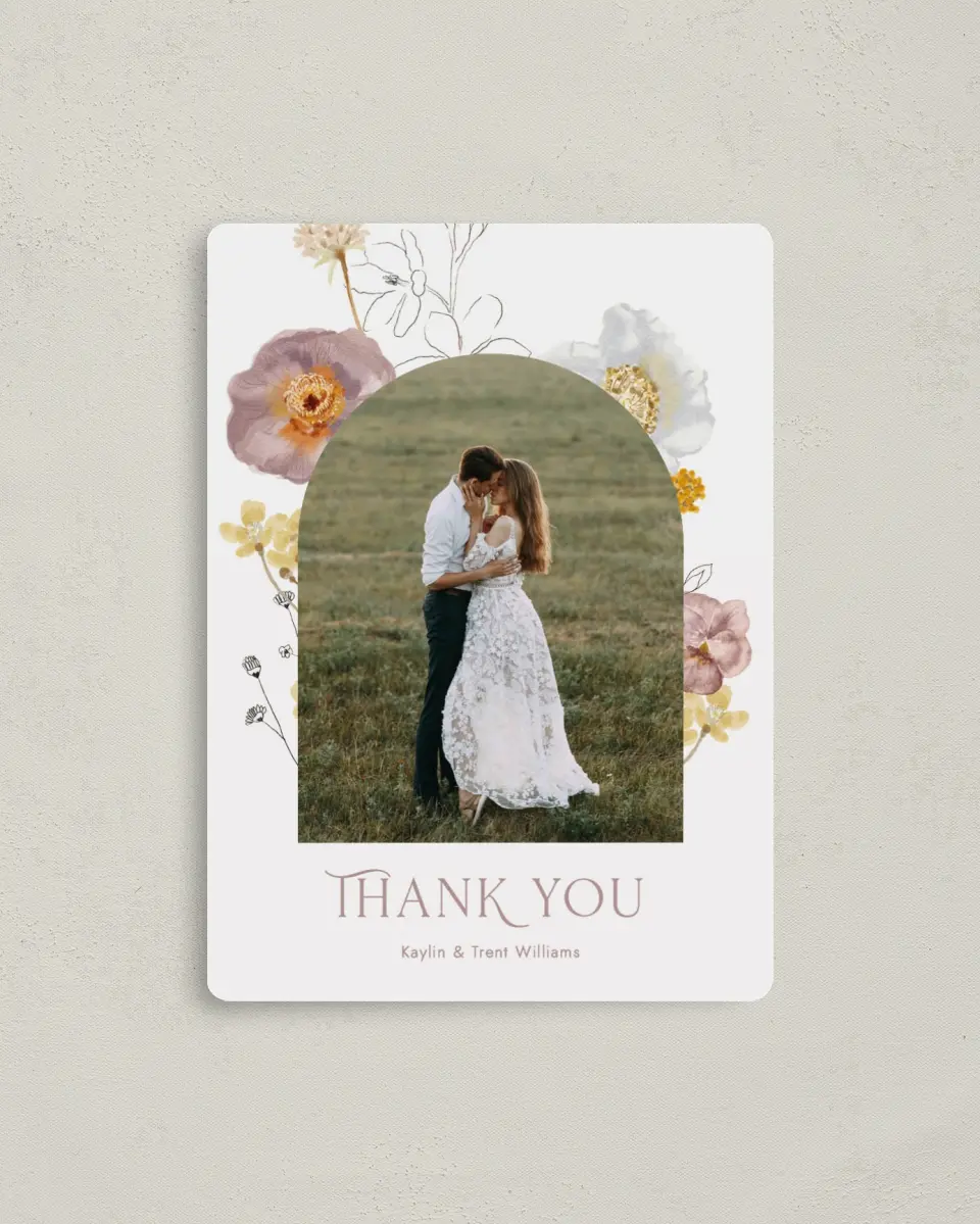 This is a 4" x 5½" Thank You Magnet called Enchanting Wildflowers printed in full color with a Luxe Satin finish