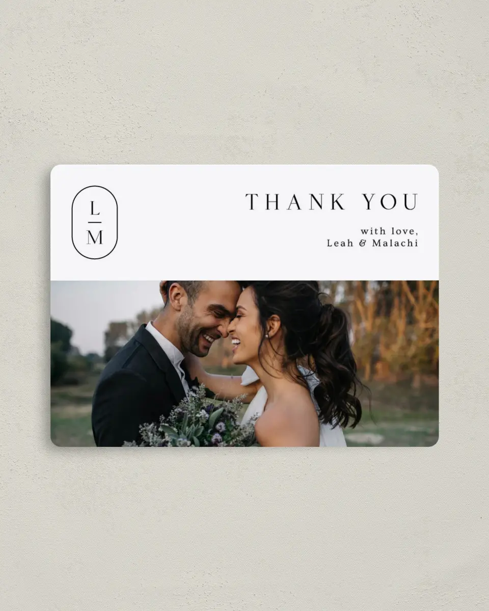 This is a 4" x 5½" Thank You Magnet called Precise Promise printed in full color with a Luxe Satin finish
