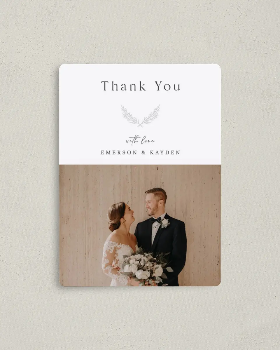This is a 4" x 5½" Thank You Magnet called Soft Sprig printed in full color with a Luxe Satin finish