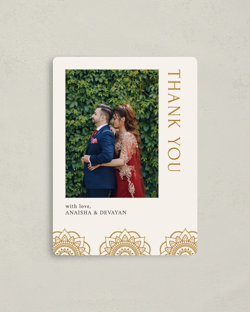 This is a 4" x 5½" Thank You Magnet called Indian Mandala printed in full color with a Luxe Satin finish