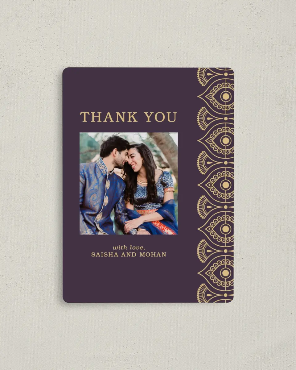 This is a 4" x 5½" Thank You Magnet called Royal Pattern printed in full color with a Luxe Satin finish