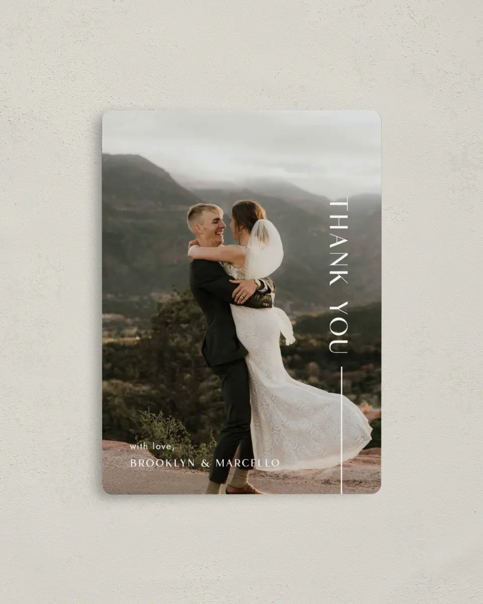 This is a 4" x 5½" Thank You Magnet called The Brooklyn printed in full color with a Luxe Satin finish