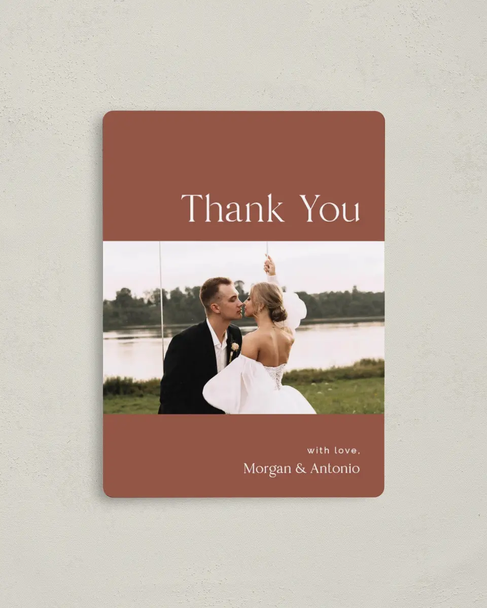 This is a 4" x 5½" Thank You Magnet called The Morgan printed in full color with a Luxe Satin finish