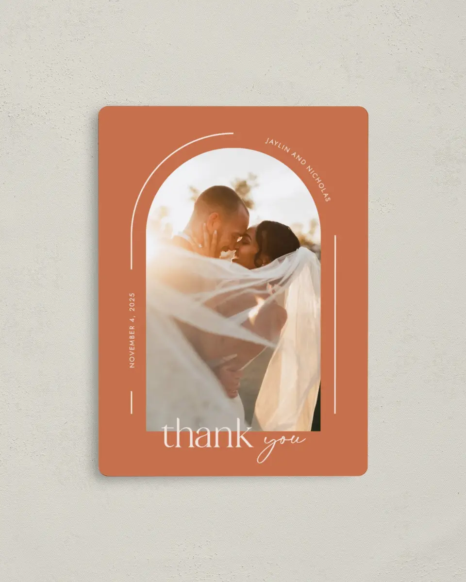 This is a 4" x 5½" Thank You Magnet called The Jaylin printed in full color with a Luxe Satin finish