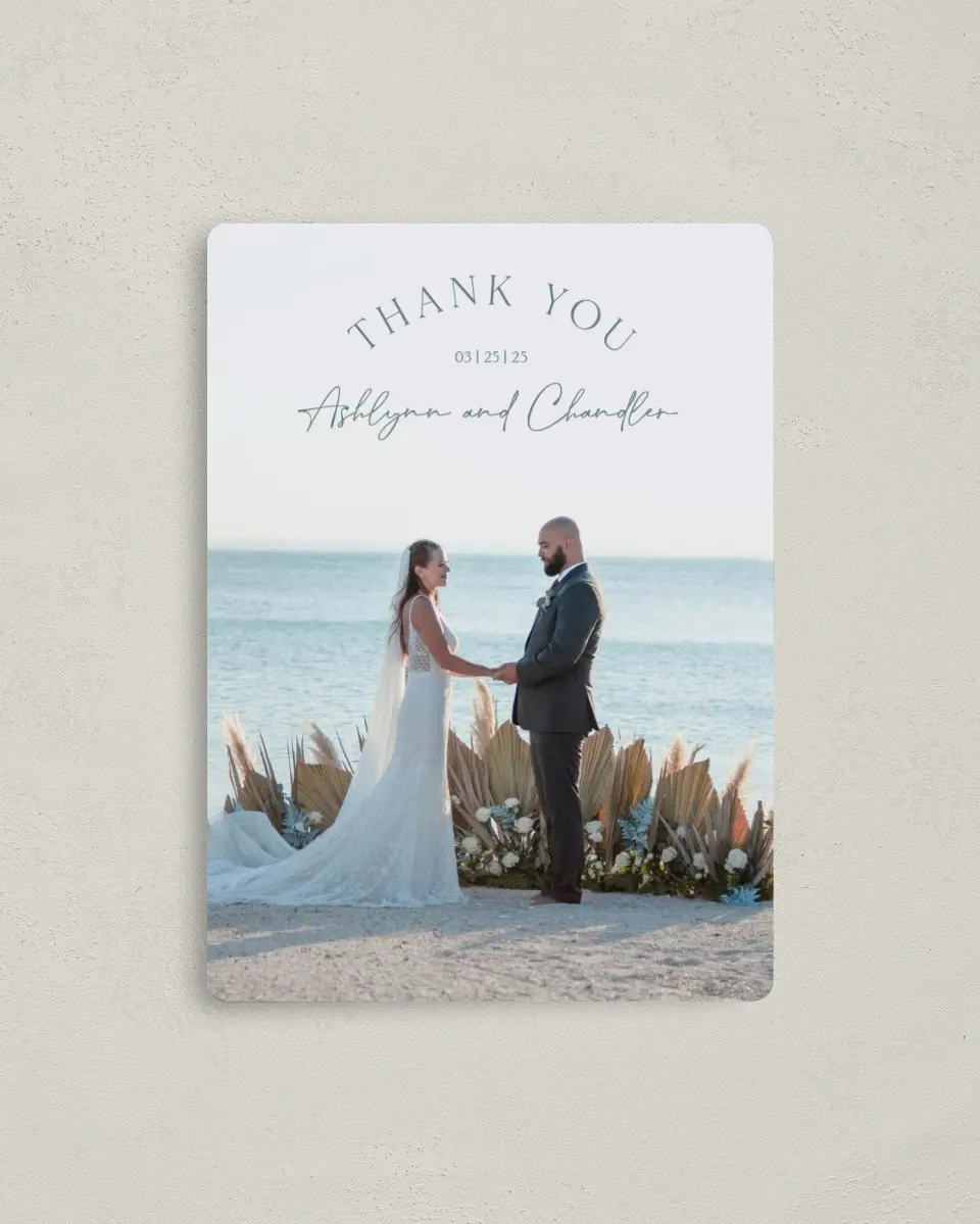 This is a 4" x 5½" Thank You Magnet called The Ashlynn printed in full color with a Luxe Satin finish