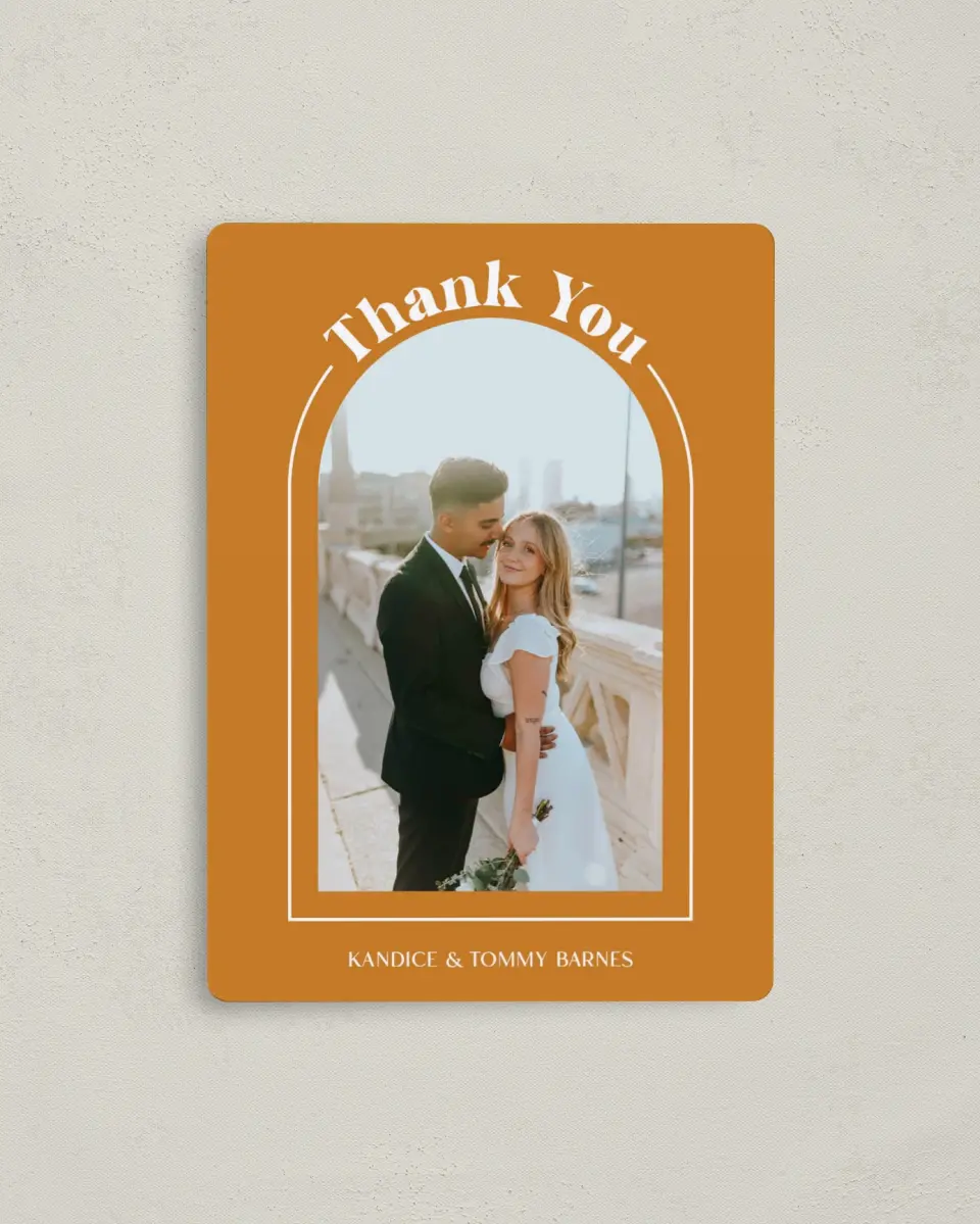 This is a 4" x 5½" Thank You Magnet called The Kandice printed in full color with a Luxe Satin finish