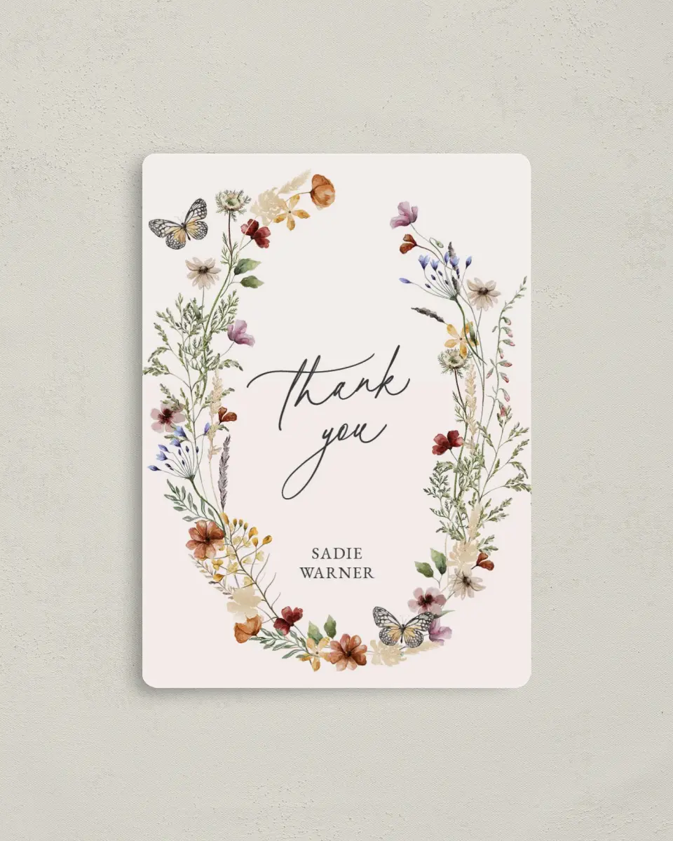 This is a 4" x 5½" Newlywed called Gives Her Butterflies printed in full color with a Luxe Satin finish