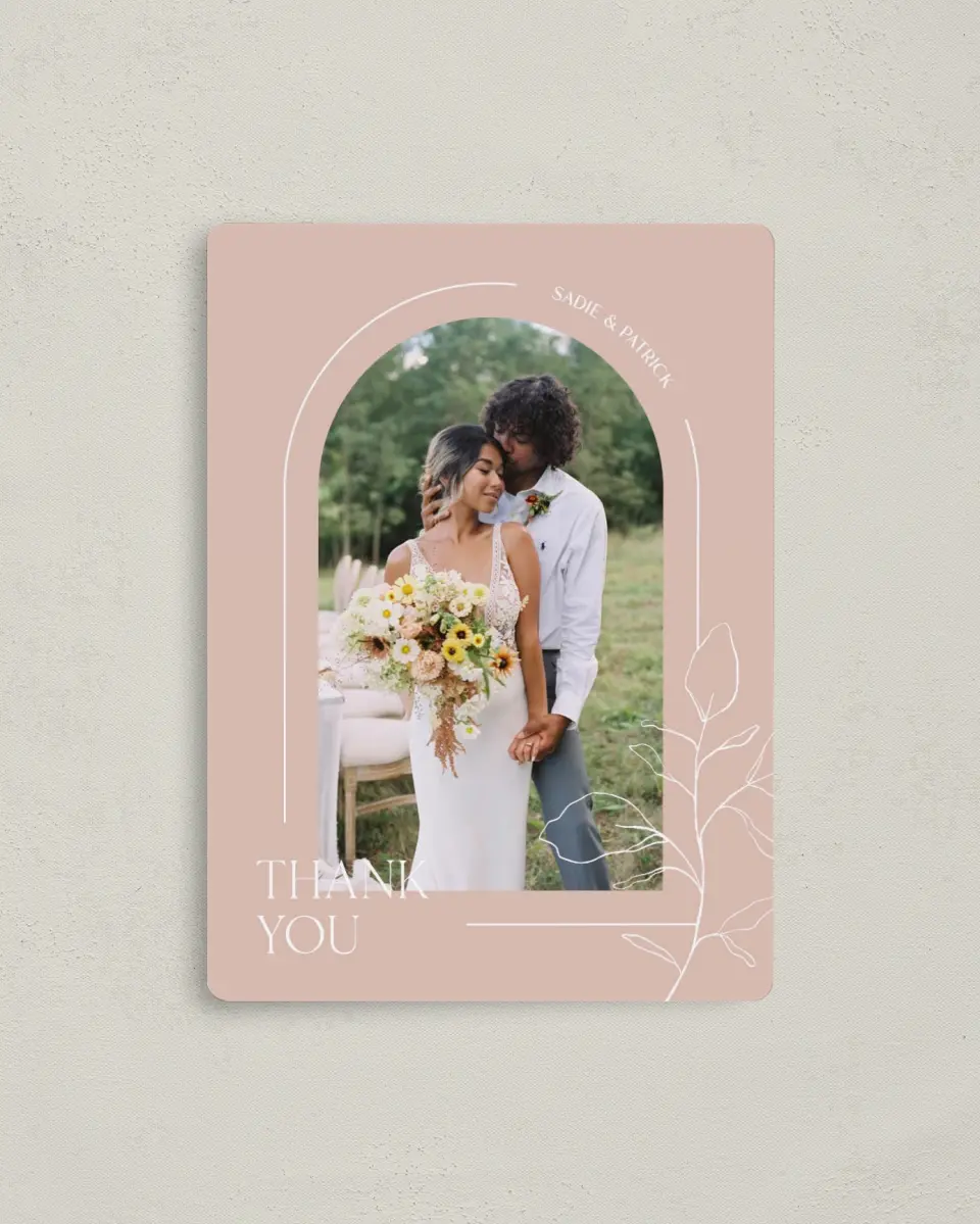 This is a 4" x 5½" Thank You Magnet called The Sadie printed in full color with a Luxe Satin finish