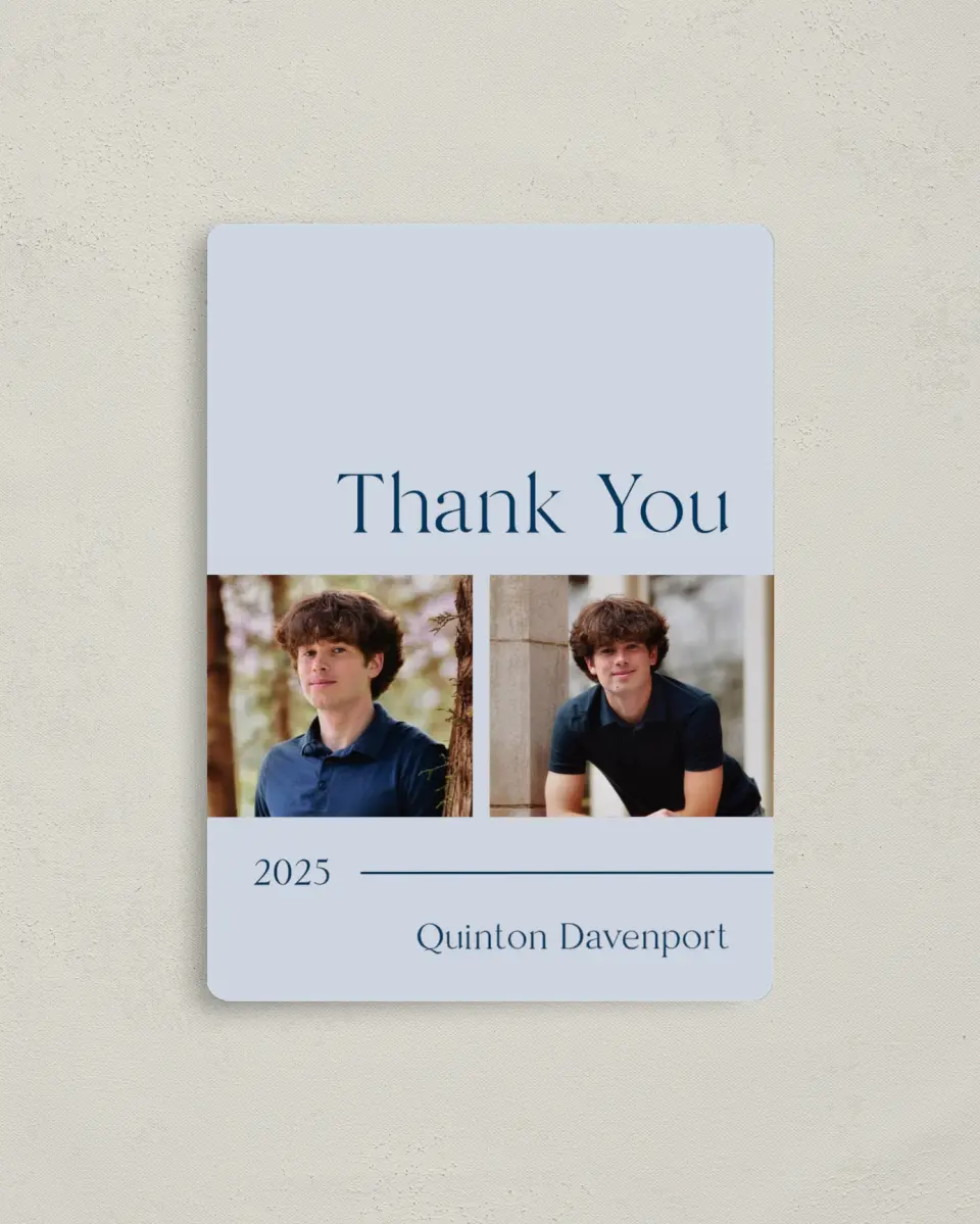 This is a 4" x 5½" Graduation Thank You Magnet called Honored Grad printed in full color with a Luxe Satin finish