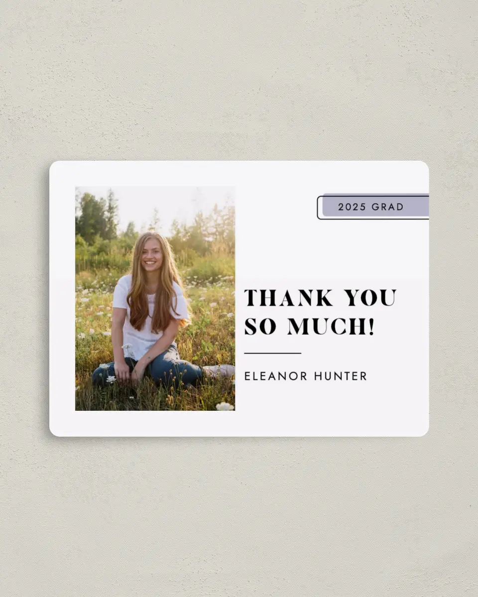 This is a 4" x 5½" Graduation Thank You Magnet called Fresh Start printed in full color with a Luxe Satin finish