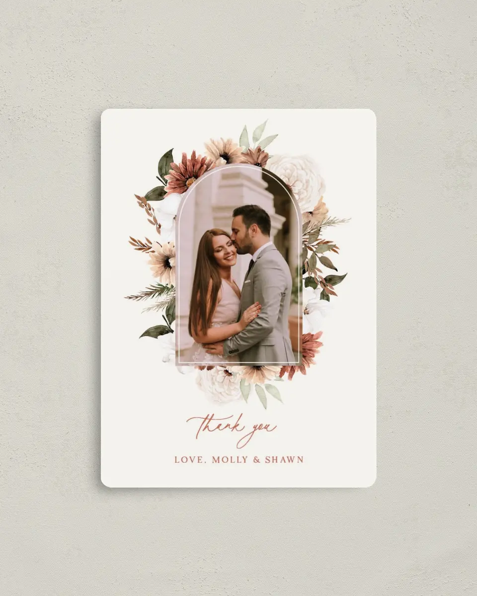 This is a 4" x 5½" Thank You Magnet called Autumn Blooms printed in full color with a Luxe Satin finish