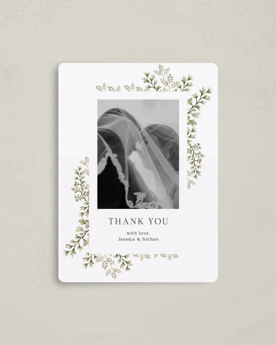 This is a 4" x 5½" Thank You Magnet called Leaves of Love printed in full color with a Luxe Satin finish